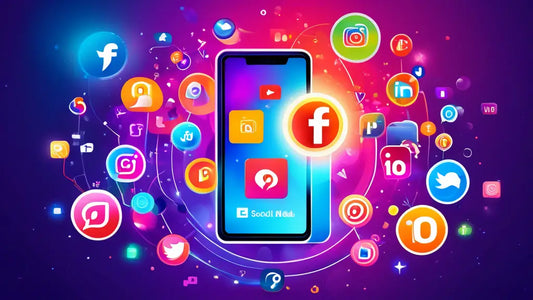 A smartphone surrounded by vibrant social media icons, illustrating strategies for brand growth through diverse social platforms.