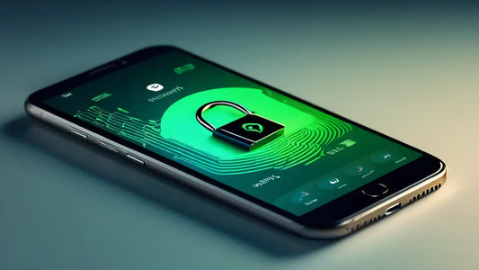 A smartphone displaying a green lock icon and a digital fingerprint, symbolizing security measures for a Spotify account.