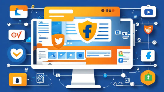 Illustration of a computer screen with social media icons, highlighting security and account features, aligning with the theme of safe account purchasing.