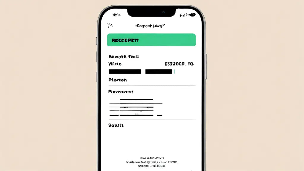Smartphone displaying a Receiptify music receipt on a beige background, with distorted text representing music tracking information.