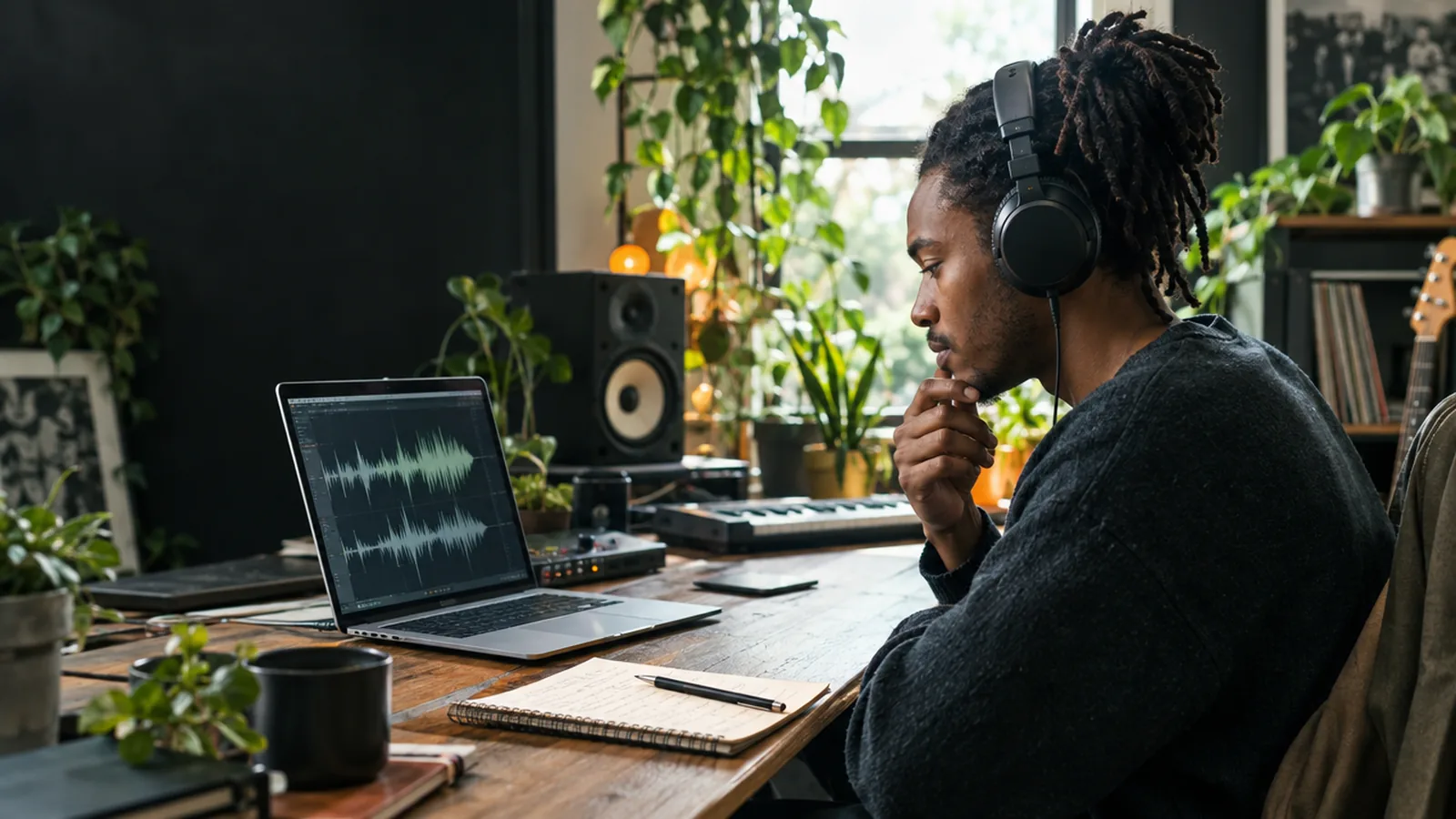 Artist reviewing a release in a home studio